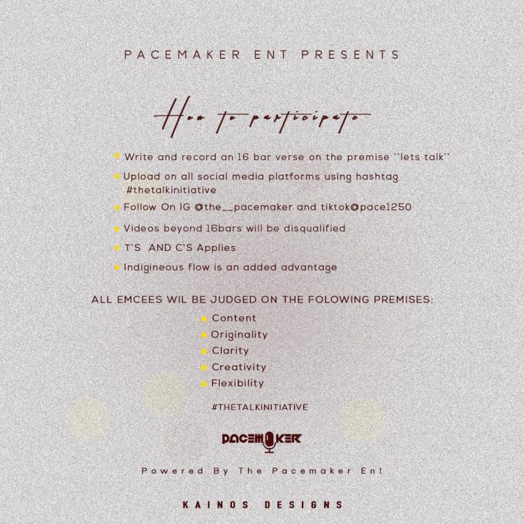 MUSIC Challenge: The PaceMaker – #Thetalkinitiative Open Verse Rap Challenge