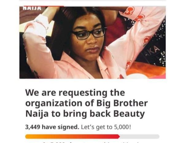 BBNaija: Reactions as over 3000 fans sign petition for organisers to bring back disqualified housemate, Beauty
