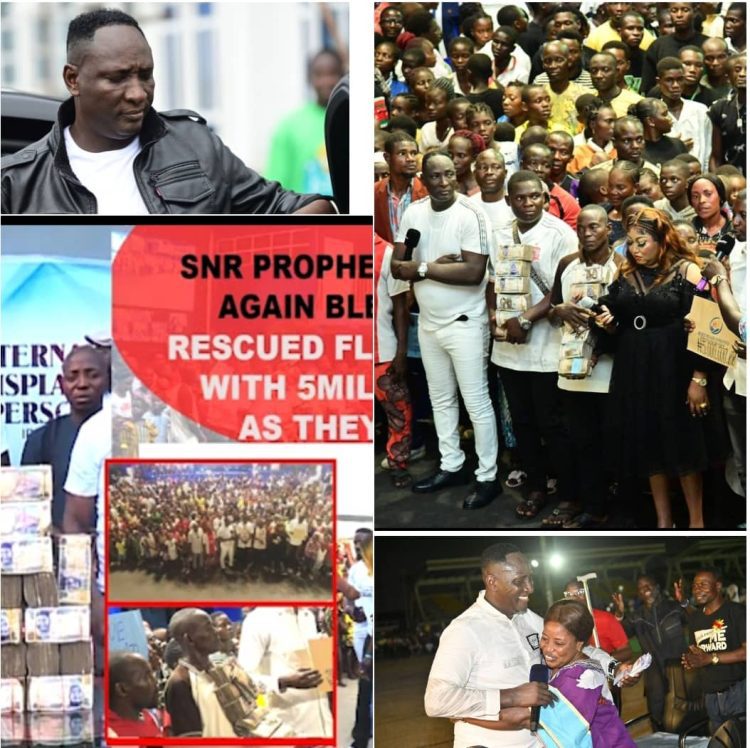 Flood victims rescued by Billionaire Prophet Jeremiah Fufeyin returns home with 5million Naira cash gift from the Man of God (Watch videos)