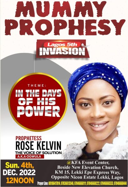 Popular Nigerian Prophetess Rise Kelvin storms Lagos again (Watch Video)