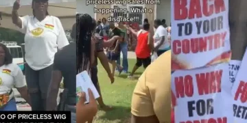 News: "Go back to your country" - Ghanaian Wig Sellers Association disrupt wig fair organized by Nigerian wig seller (Video) 1 "Go back to your country" - Ghanaian Wig Sellers Association disrupt wig fair organized by Nigerian wig seller (Video)