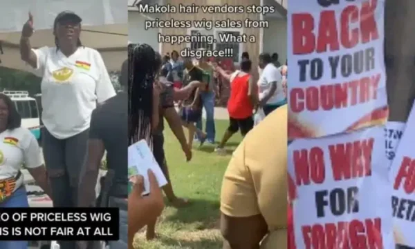 "Go back to your country" - Ghanaian Wig Sellers Association disrupt wig fair organized by Nigerian wig seller (Video)