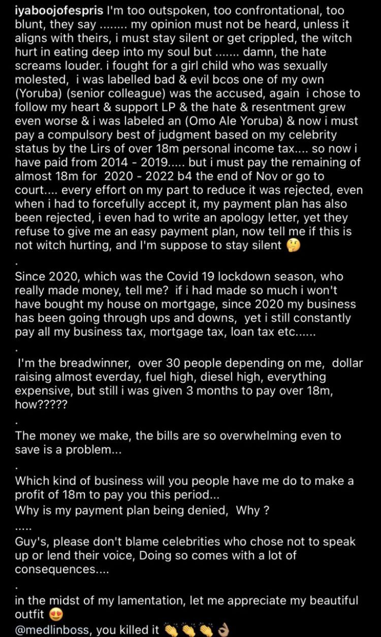 Ent.News: Iyabo Ojo cries out as she is forced to pay N18M as tax debt to Government