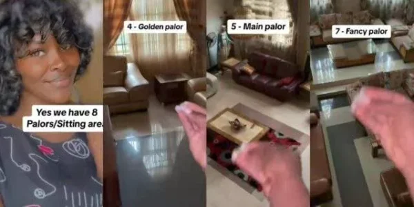 Ent: Lady shows off 8 sitting rooms in their house